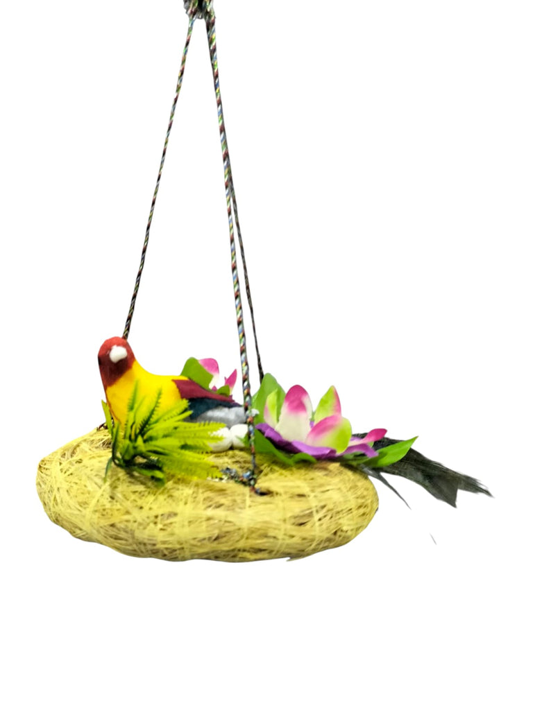 Nestled Elegance: Handcrafted Bird Figurine with Speckled Eggs & Twigs